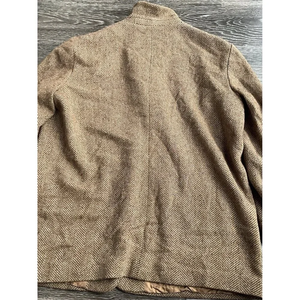 Liz Claiborne Vintage Women’s 14 Tan Charcoal Wool Bl Chunky Tweed Blazer Jacket